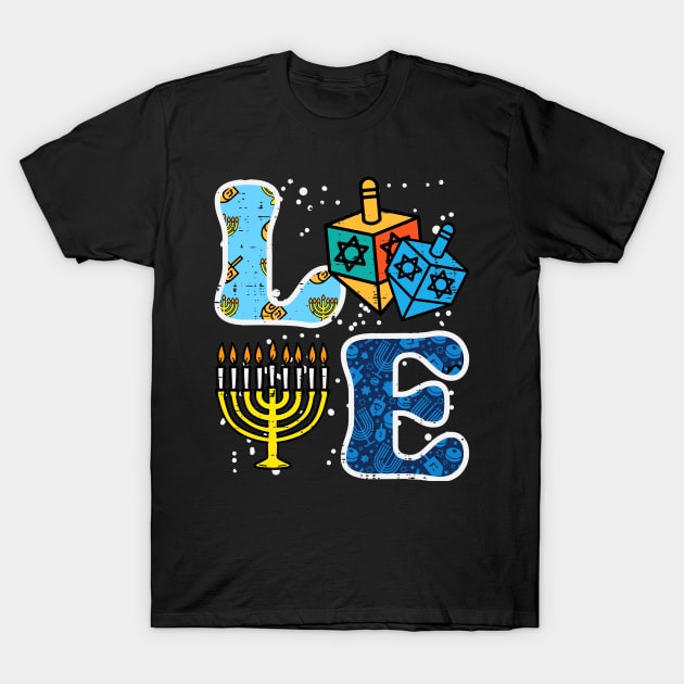 Hanukkah Love Menorah Dreidel Chanukah Jewish T-Shirt by rhazi mode plagget